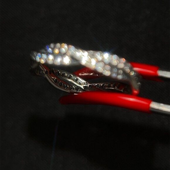 Sterling Silver 925 Twist Cz Stackable Band Ring - Picture 4 of 7